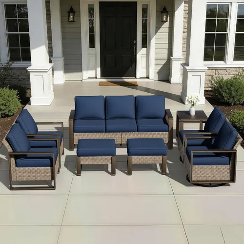 Vista 51 de Joyside - Sofá de mimbre para patio al aire libre, sofá de ratán de 3 plazas con cojines gruesos de olefina y reposabrazos rectangular con marco