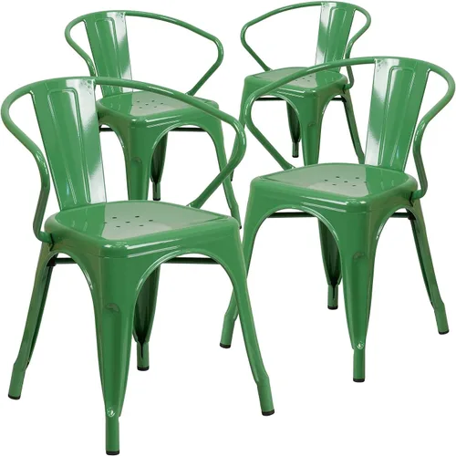 Vista 23 de Flash Furniture silla de metal con apoyabrazos, Metal, Negro