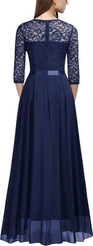 Vista 2 de Miusol Vestido largo de dama de honor con mangas 34 de contraste y encaje floral elegante para mujer