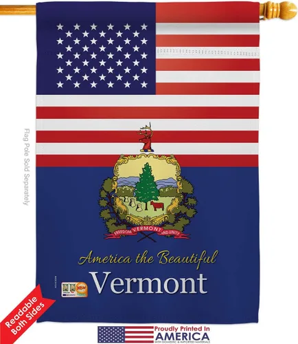 Vista 2 de Paquete de 2 banderas de Estados Unidos Vermont House de Estados Unidos con área especial de Estados Unidos, pequeño y decorativo para jardín, doble