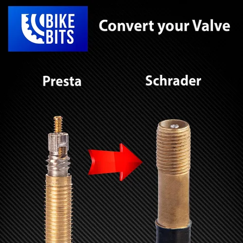 Vista 2 de Adaptador de válvula Presta para bicicleta – Convierte Presta a Schrader – Francés/Reino Unido a Estados Unidos – infla neumáticos con bomba