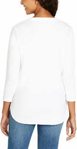 Vista 2 de KIRKLAND Signature - Camiseta de algodón con manga 34 para mujer