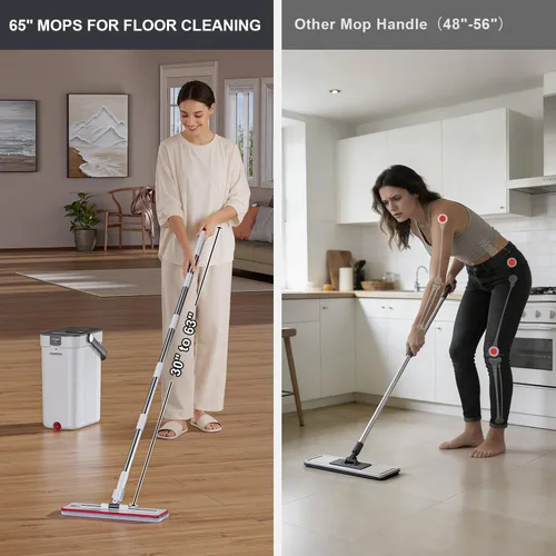 Vista 8 de Juego de trapeador y cubeta, sistema de mopa plana y cubeta con agua sucia y limpia separadas, mopa de pared de 3 compartimentos, trapeadores planos