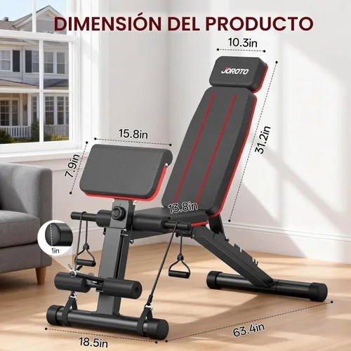 Vista 8 de JOROTO Adjustable Weight Bench, Leg & Back Extension, Preacher Curl Bench
