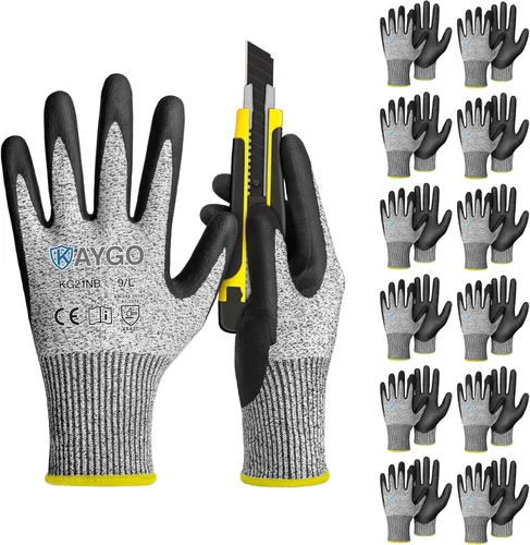 Vista 11 de KAYGO - Guantes de nitrilo resistentes a cortes para tareas de agarre aceitoso y húmedo ANSI A3, HPPE/Forro de fibra de vidrio, agarre