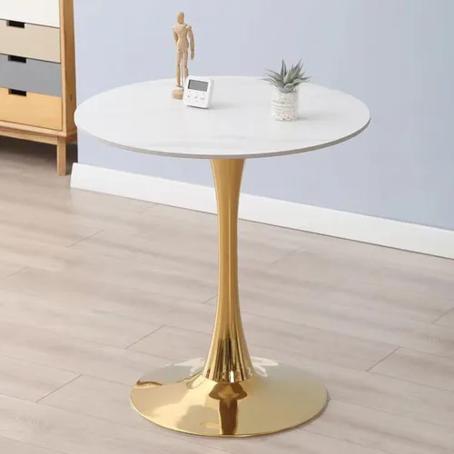 Vista 13 de HM&DX Mesa de comedor redonda con parte superior de mármol sintético y base de pedestal, moderna mesa de ocio para bar, mesa auxiliar de espacio