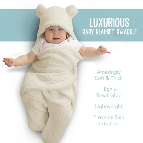 Vista 2 de BlueMello Manta para envolver al bebé Felpa ultrasuave esencial para bebés de 0 a 6 meses Recibir envoltorio beige Accesorios ideales