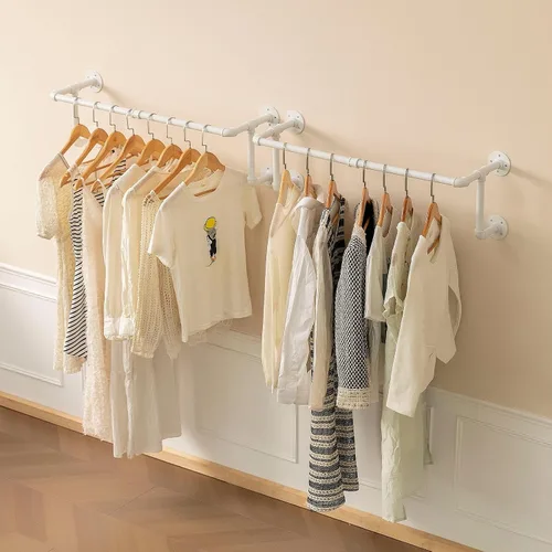Vista 10 de Homeyeeng - Perchero de ropa de tubo industrial para montar en pared para colgar ropa, perchero de ropa de pared de alta resistencia que ahorra