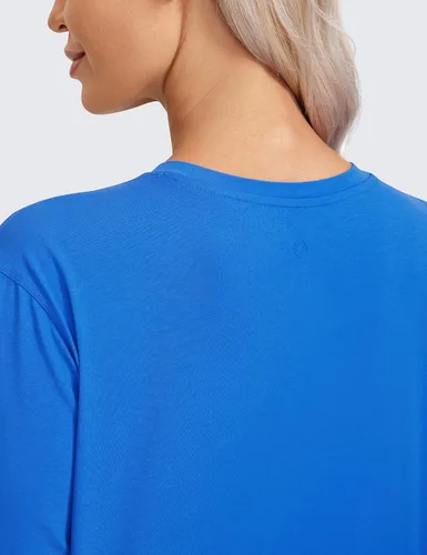 Vista 4 de CRZ YOGA Pima - Camisas de manga larga de algodón para mujer, holgadas, para entrenamiento, atlético, gimnasio, camisetas básicas recortadas