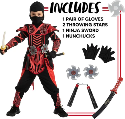 Vista 5 de Spooktacular Creations Halloween Boy Ninja Costume, dragon Outfit Set for Kids 12-14yrs