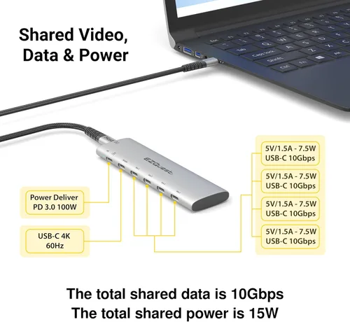 Vista 2 de Adaptador de Hub USB-C Slim Gen 2 6-en-1 1 Video USB-C 4K/60Hz, 4 USB-C Gen 2 10Gbps, y 1 Entrega de Energía USB-C 3.0
