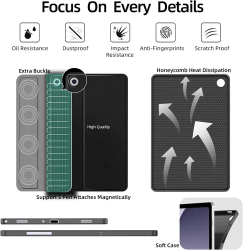 Vista 5 de JUQITECH Funda para teclado retroiluminada para Samsung Galaxy Tab A11 Plus A9 Plus de 11 pulgadas A11+ 2025 A9+ 2023 Estuche inteligente suave