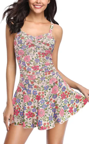 Vista 11 de SHEKINI Traje de baño de una pieza con falda fruncida cruzada para mujer Vestido de baño Traje de baño Albaricoque - Bw