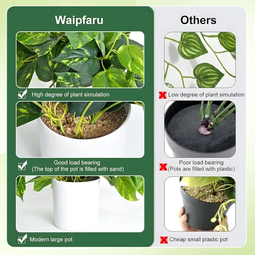 Vista 4 de Waipfaru Plantas artificiales para interiores, plantas artificiales realistas colgantes con macetas de plástico, potos artificiales para el hogar