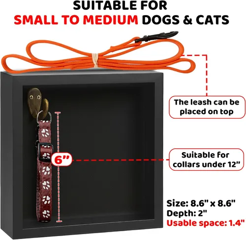 Vista 2 de vinatimes Caja de sombra de regalo conmemorativo para mascotas de 8.6 pulgadas, soporte para collar negro, marco de fotos, kit de tinta de pata