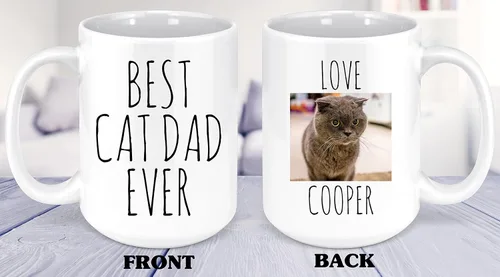 Vista 3 de Taza personalizada con el mejor papá del gato, taza de fotos para los amantes de los gatos, taza personalizada para dueños de mascotas, regalo