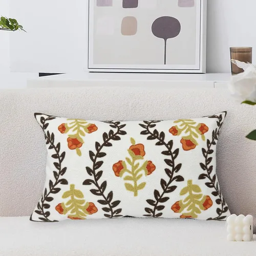 Vista 10 de Alysheer Fundas de almohada decorativas bordadas florales de primavera de 18" x 18", juego de 2, fundas de cojín de algodón con patrón acolchado