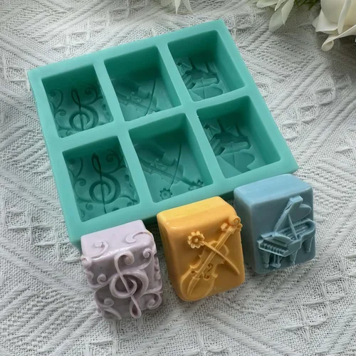 Vista 5 de Molde de silicona musical de 6 cavidades para pastel de chocolate, gelatina, hielo, azúcar, jabón, vela, aroma, yeso, música, guitarra, piano