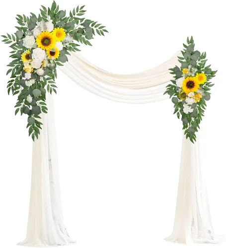 Vista 11 de Kit de flores artificiales de arco de boda Muhanjia (paquete de 4), 2 piezas de arco de flores artificiales, 2 piezas de cortinas de gasa