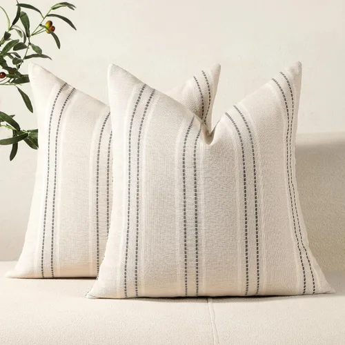 Vista 26 de Hckot Fundas de Almohadas Decorativas 16x16 Juego de 2 Fundas de Almohadas a Rayas de Lino Texturizado Almohadas Decorativas Fundas de Cojines