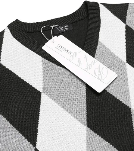 Vista 4 de COOFANDY Suéter sin mangas con cuello en V para hombre, ajustado, informal, con rombos