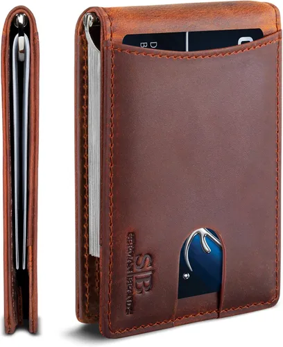 Vista 13 de SERMAN BRANDS RFID Blocking Slim Bifold Genuine Leather Minimalist Front Pocket Wallets for Men with Money Clip Thin Gift Azul Atlántico 1.S