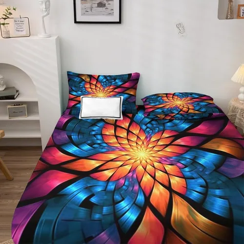 Vista 3 de Juego de sábanas abstractas tamaño individual, sábanas de microfibra suave, bolsillo profundo, sábanas y fundas de almohada estampadas sin arrugas