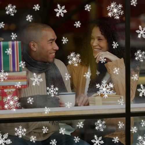 Vista 7 de LUDILO 240 Piezas Calcomanías de Ventana de Navidad Copos de Nieve con Purpurina Calcomanías de Ventana Pegatinas Estáticas de Ventana