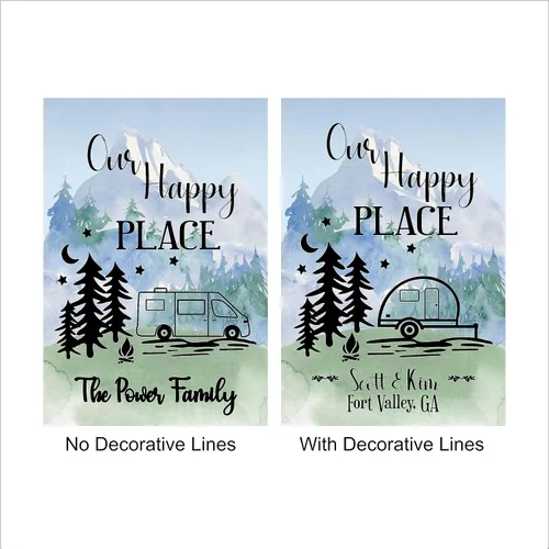 Vista 9 de Bandera personalizada para campamento – Letrero de decoración de campamento al aire libre personalizado – Regalo de Happy Camper para cámper