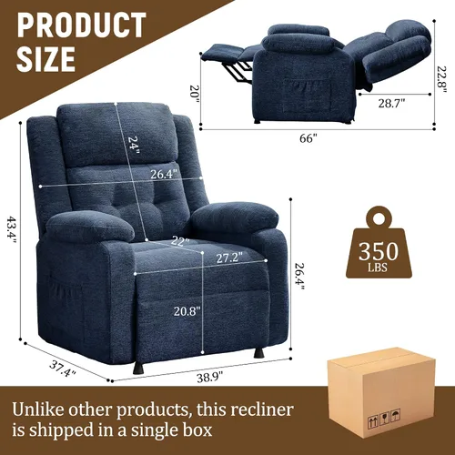 Vista 2 de Korser Silla reclinable eléctrica, sillas de sala de estar para adultos Azul-5
