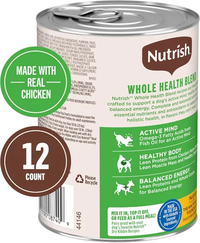 Vista 3 de Nutrish Rachael Ray Comida Húmeda para Perros Trozos en Salsa Receta de Pollo Real y Verduras, Lata de 13 oz., Paquete de 12 No Poultry By-Product