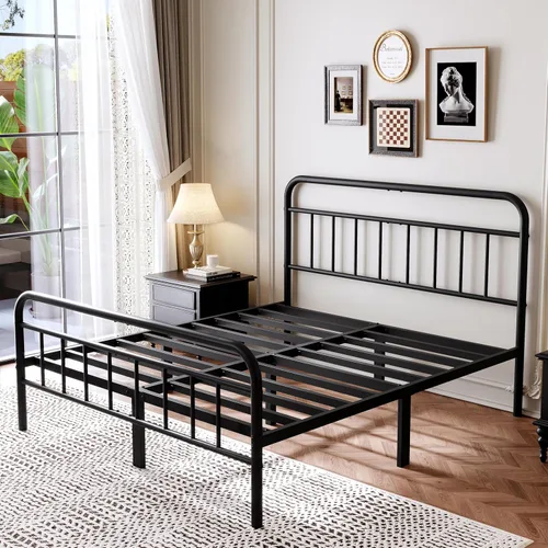 Vista 4 de Base de cama de metal de 14 pulgadas, marco de cama tamaño Queen con espacio de almacenamiento, base de colchón resistente y resistente, fácil