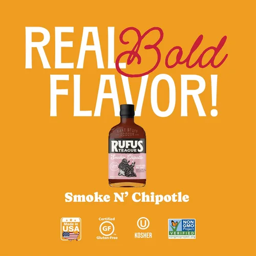 Vista 4 de Rufus Teague - Salsa BBQ sin azúcar Smoke 'N Chipotle - Salsa barbacoa premium - Botellas de 12.25 onzas - Paquete de 2 Keto Sauce with Stevia