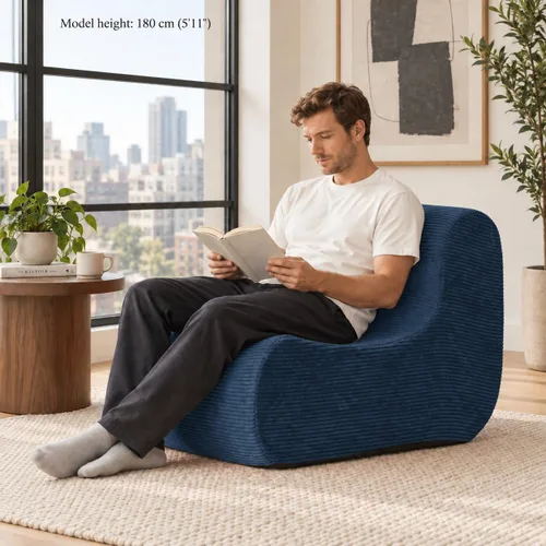 Vista 3 de N&V Sofá de espuma de un solo asiento, sofá de suelo sin brazos, espuma de alta densidad de una pieza, funda extraíble y lavable a máquina, azul