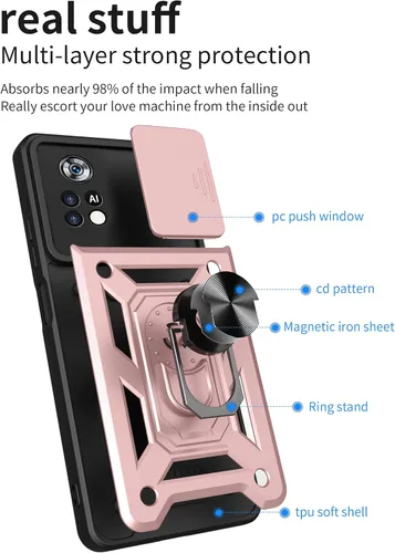 Vista 7 de Funda CCSmall para Xiaomi Poco M4 Pro 4G con cubierta deslizante para cámara SJ Negro Caja resistente de protección contra caídas de grado militar