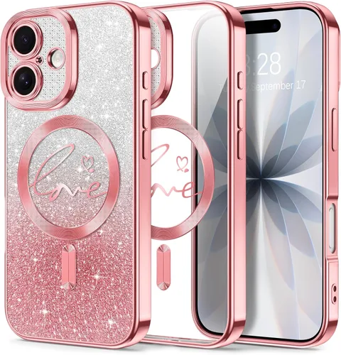 Vista 162 de Hython Funda para iPhone Air con purpurina, compatible con MagSafe Love Heart fundas magnéticas transparentes para teléfono para mujeres y niñas