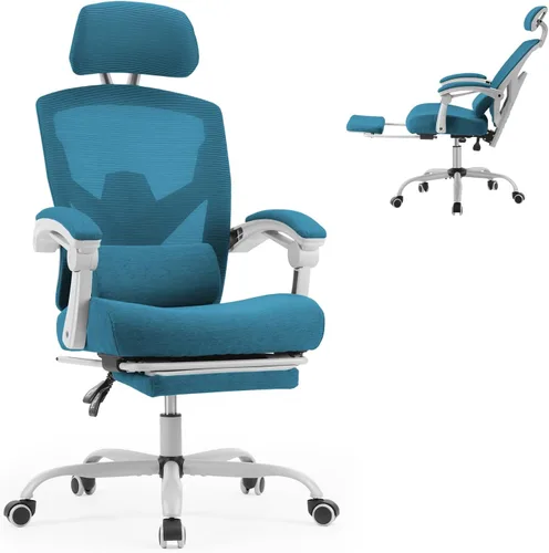 Vista 10 de Sweetcrispy Silla de escritorio para computadora de oficina, ergonómica, con respaldo alto, de malla, giratorias, con ruedas, cómodo soporte lumbar
