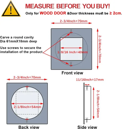 Vista 2 de HOMOTEK Tiradores de puerta de armario cuadrados de 2-3/4 pulgadas empotrados y deslizantes para dedos, diámetro interior de 2-1/8 pulgadas (54mm)