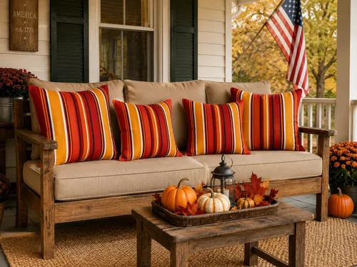 Vista 7 de Fall Striped Pillow Covers 16X16 inch Outdoor Pillows Waterproof Set of 2 Color otoñal