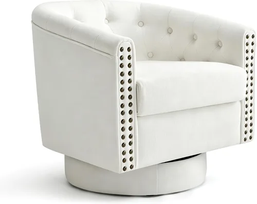 Vista 22 de Silla giratoria decorativa, moderna tapizada con brazo curvado, tela de terciopelo, cómoda silla de lectura con base de madera maciza para sala