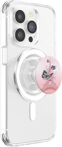 Vista 3 de París Francia Torre Eiffel mariposa rosa para niñas PopSockets PopGrip: agarre intercambiable para teléfonos y tabletas PopSockets MagSafe PopGrip