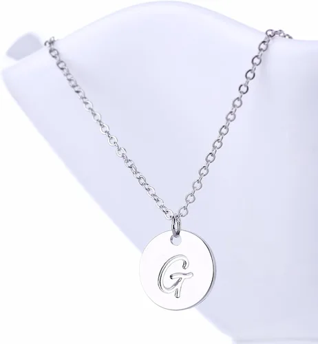 Vista 4 de AOLO Personalized Birthstone Initial A Necklace Engraved Disc Danity Pendant Necklaces Silver