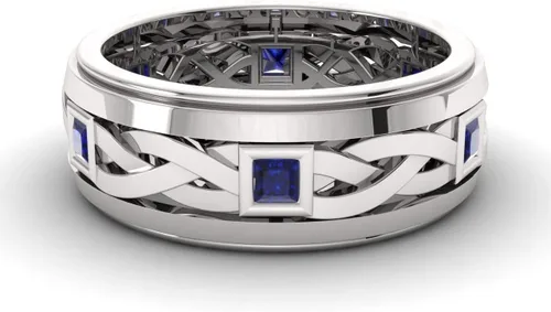 Vista 2 de Diamondere Anillo de boda con piedras preciosas de corte princesa natural y certificado en oro blanco de 14 quilates Anillo de nudo celta de 0.60