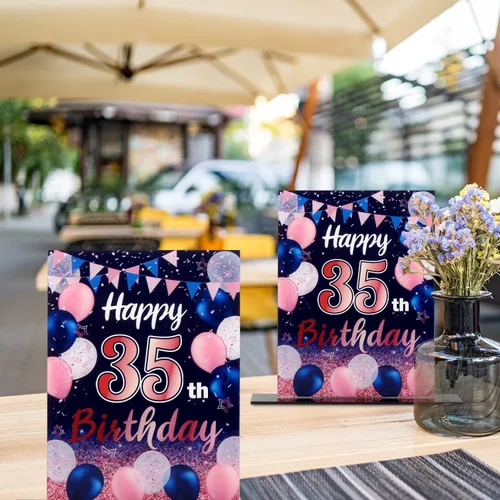 Vista 245 de LINGTEER Decoraciones de feliz cumpleaños número 11, 2 piezas de soporte de acrílico con impresión de pie rosa y azul, tablero de telón de fondo