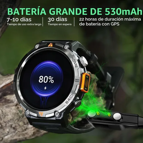 Vista 5 de Relojes inteligentes militares para hombres GPS incorporado 3ATM Cuero negro
