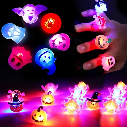Vista 4 de Anillo de luz LED de Halloween para niños y adultos, anillo de dedo flash para cumpleaños, Halloween, fiesta, juguete suave parpadeante, goma