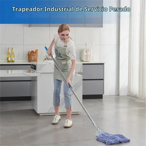 Vista 6 de Midoneat Trapeador de cuerda de extremo de bucle resistente, mango de acero inoxidable de 67 pulgadas, mopa de grado industrial comercial