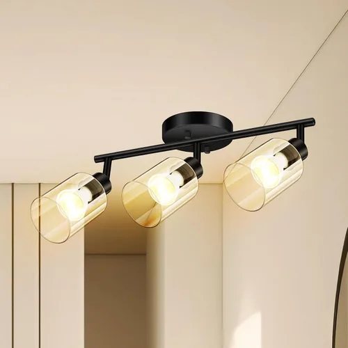 Vista 12 de BoostArea Lámparas de baño de 2 luces, modernas luces blancas de pared con pantalla de vidrio transparente, luz de techo flexible para espejo