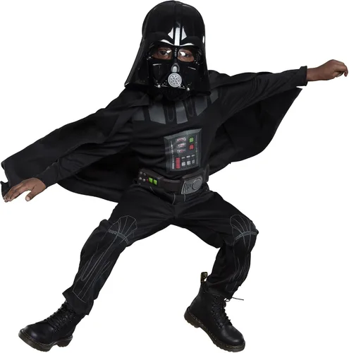 Vista 2 de Disfraz clásico de Darth Vader de Star Wars para niños, incluye un mono, una máscara, una capa y más