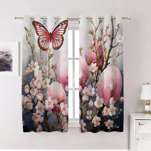 Vista 87 de Cortinas opacas de cocina con pintura al óleo de Europa rosa y negra para ventanas, cenefas opacas modernas de torre Eiffel de poliéster multicapa